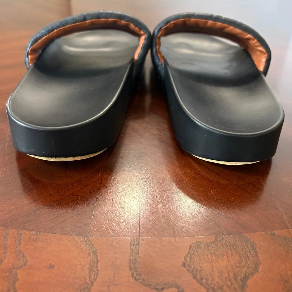 Tory Burch Slides Sandals 9 Striped Rainbow Padded Leather Sporty Slip On Womens